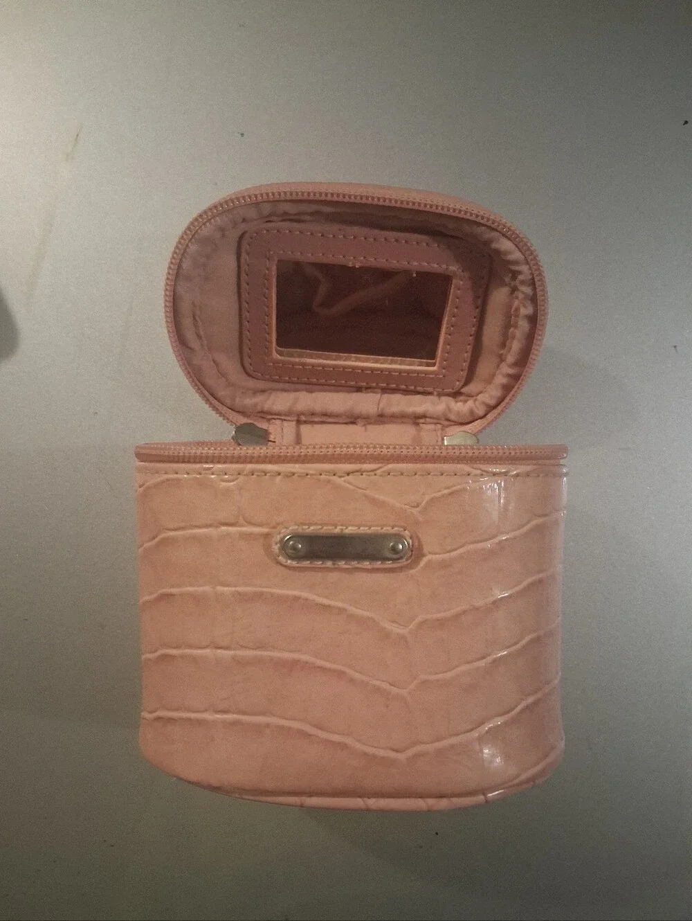 Small Croc-Embossed Cosmetic Case - Blush Pink